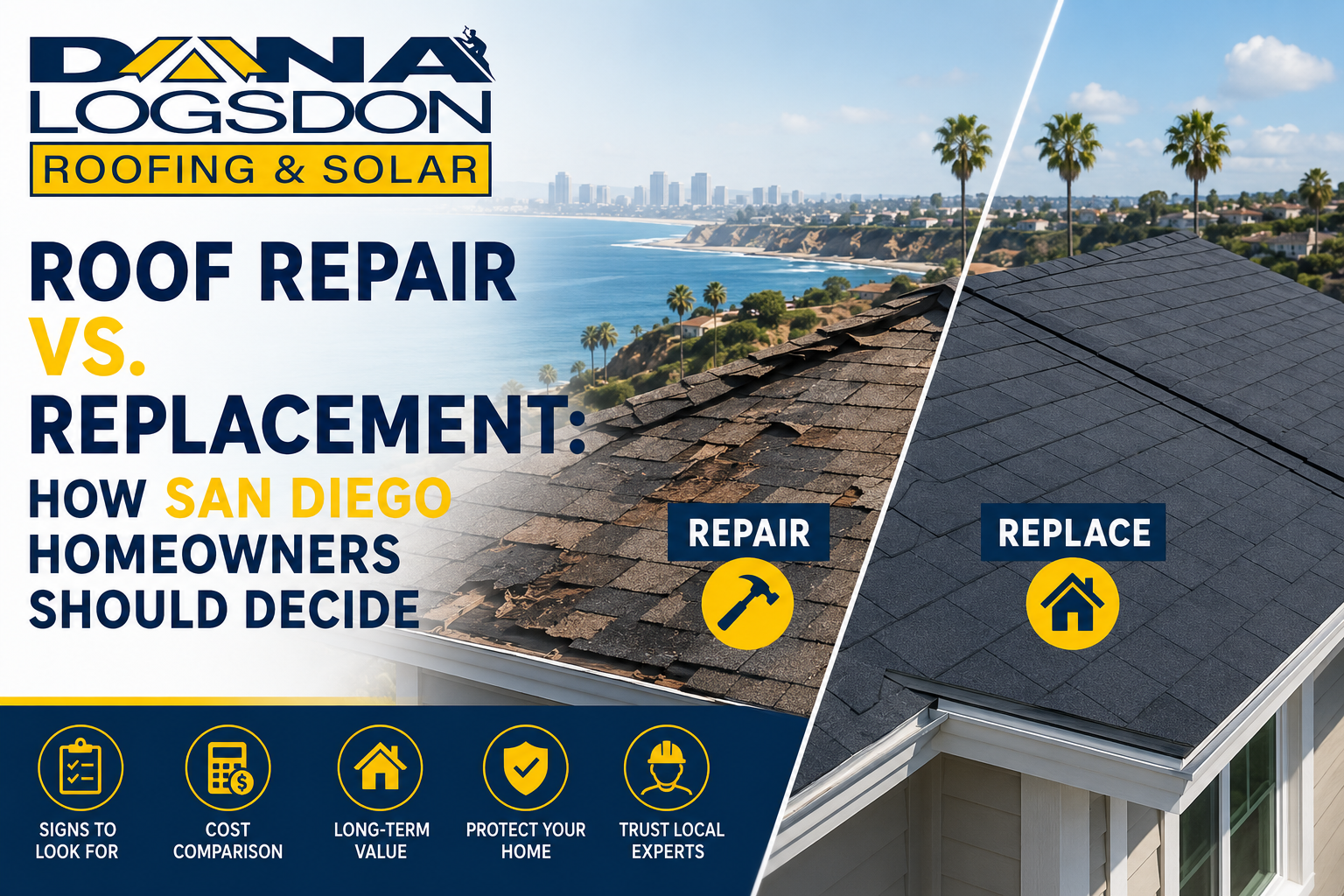 Roof repair vs replacement in San Diego